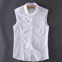 Summer tide man Breathable linen sleeveless shirt personality slim solid color vest cotton linen waistcoat shirt