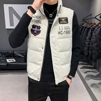 2021 autumn and winter bright embroidery badge down vest jacket stand collar punk shoulder locomotive sleeveless down jacket