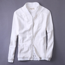 Autumn tide men thin collar baseball suit breathable cotton hemp coat white sunscreen men linen jacket wear