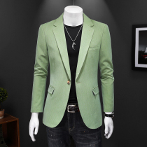 Spring and summer suit jacket mens large size trend slim formal dress groom uniform suit Green buckle mens coat