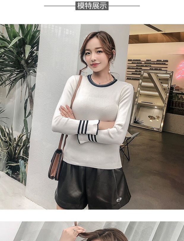 Mùa xuân và mùa thu mới thời trang cổ tròn màu sắc kết hợp áo sơ mi mỏng đan nữ phiên bản Hàn Quốc của áo sơ mi dài tay màu hoang dã áo khoác mỏng nữ