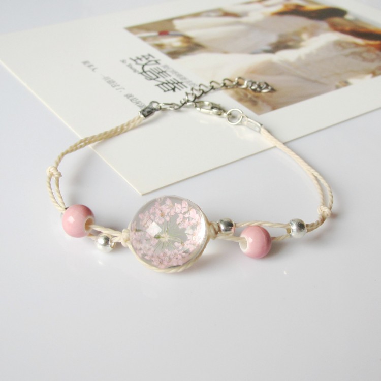 Girls' girlfriends hand-loved couples antique cute student braided rope handmade simple immortal flower glass hand-shaped jewelry