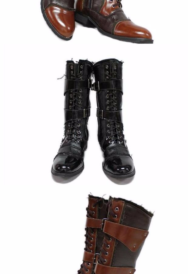 Giày cao cổ punk mới Phiên bản Hàn Quốc của giày da đầu bằng sáng chế Giày nam quân đội Knight Martin ủng ngoài trời dụng cụ ngoài trời giày nam - Giày ống giay cao co nam the thao