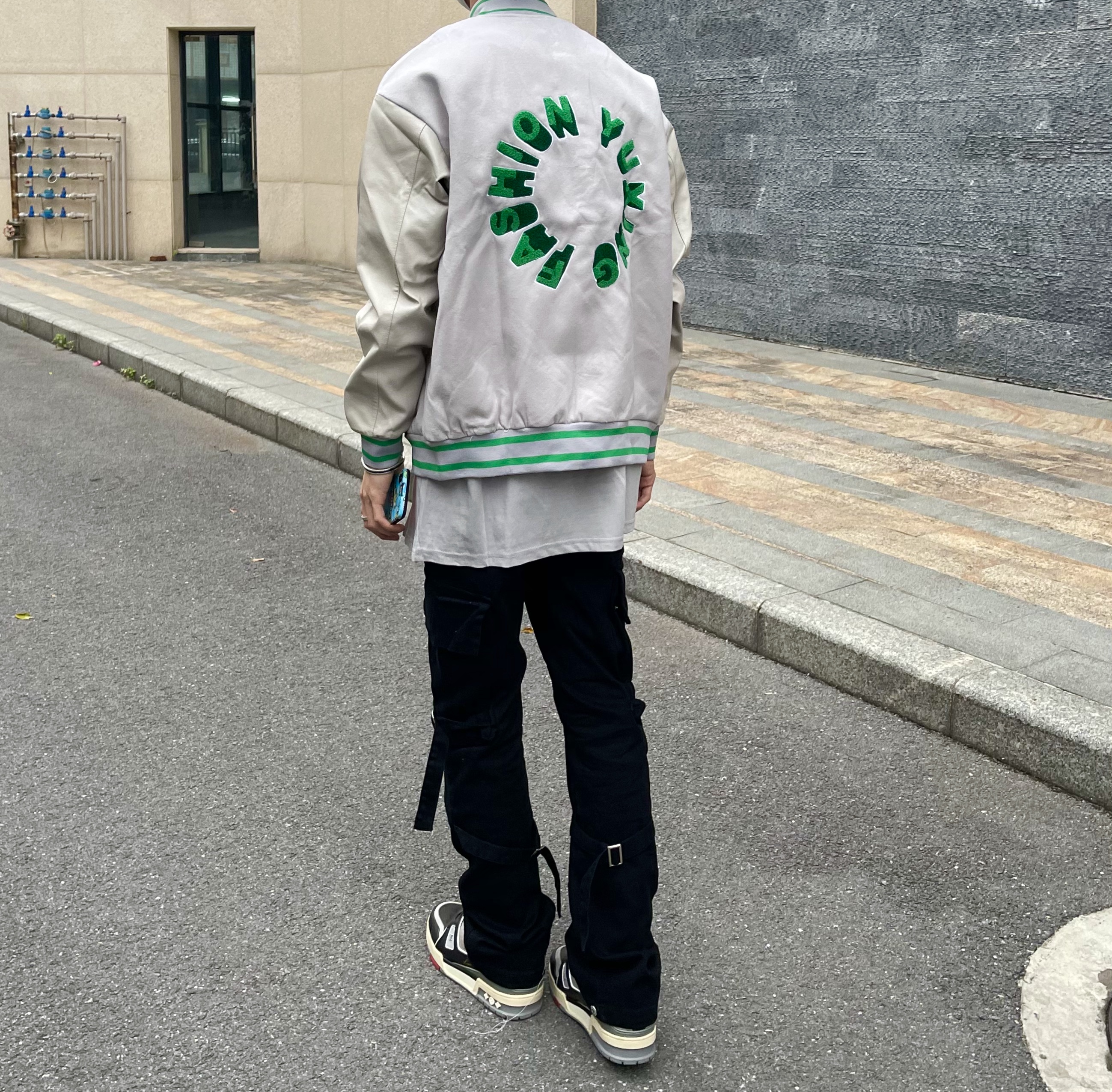 European and American high street tide brand casual trousers vibe wind spring and autumn streamer tooling straight zipper micro-horn pants men's tide