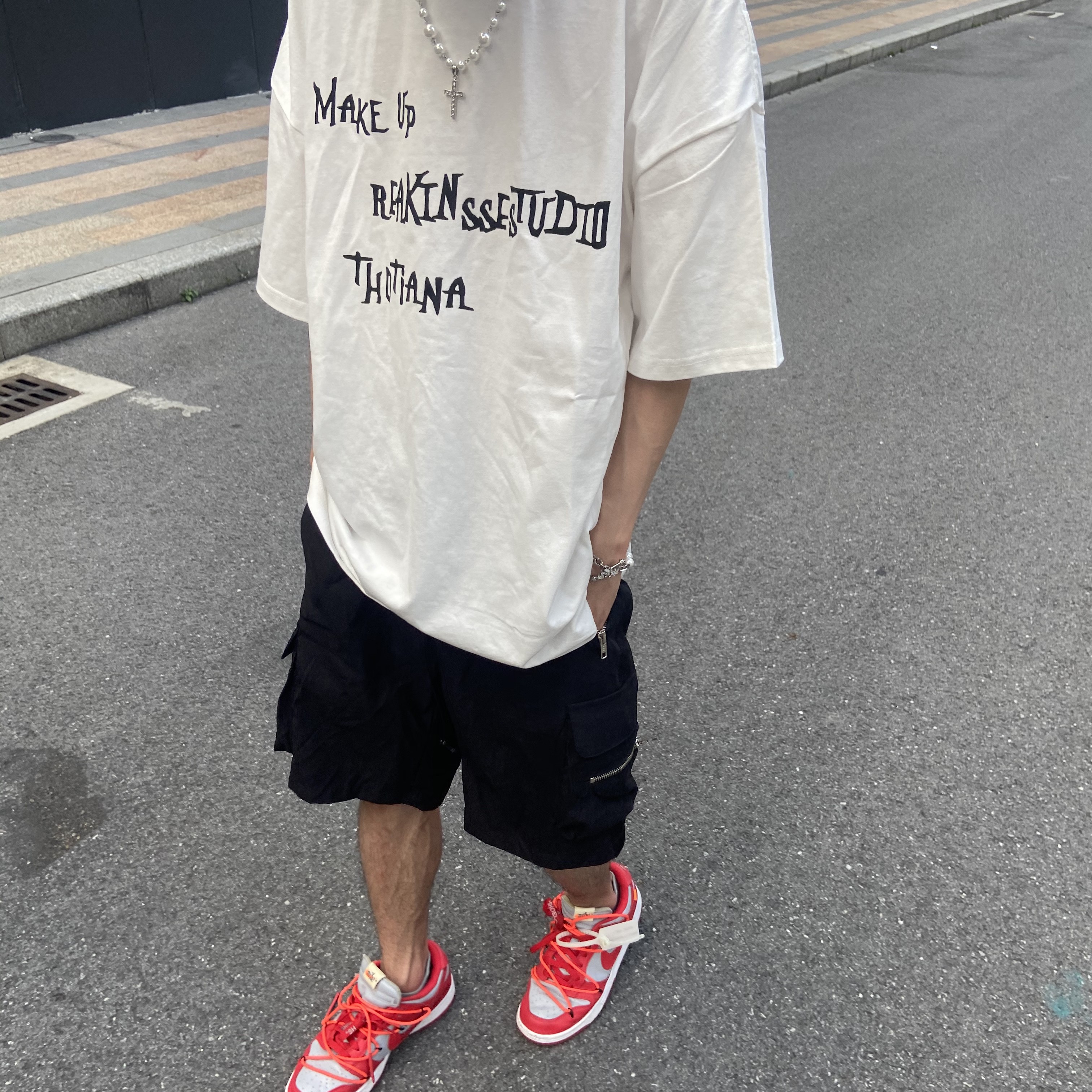 European and American high street retro Ami khaki overalls shorts men's summer American casual pants pocket functional five-point pants