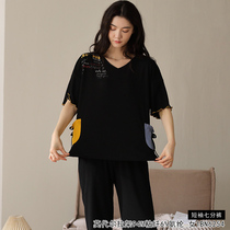 High-end Model Pajamas Summer thin short sleeve shorts Seven-Sort pants Two-piece suit loose large-code home suit
