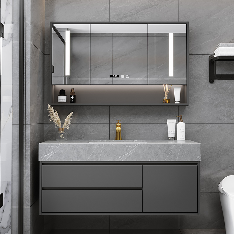 Rock slab integrated modern simple light luxury bathroom cabinet combination wash sink wash basin toilet set