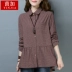 Áo sơ mi kẻ sọc nữ dài tay 2018 đầu thu mới phiên bản Hàn Quốc của sơ mi rộng giản dị mùa xuân và mùa thu trung niên áo cotton cỡ lớn áo sơ mi form rộng tay lỡ Mùa xuân