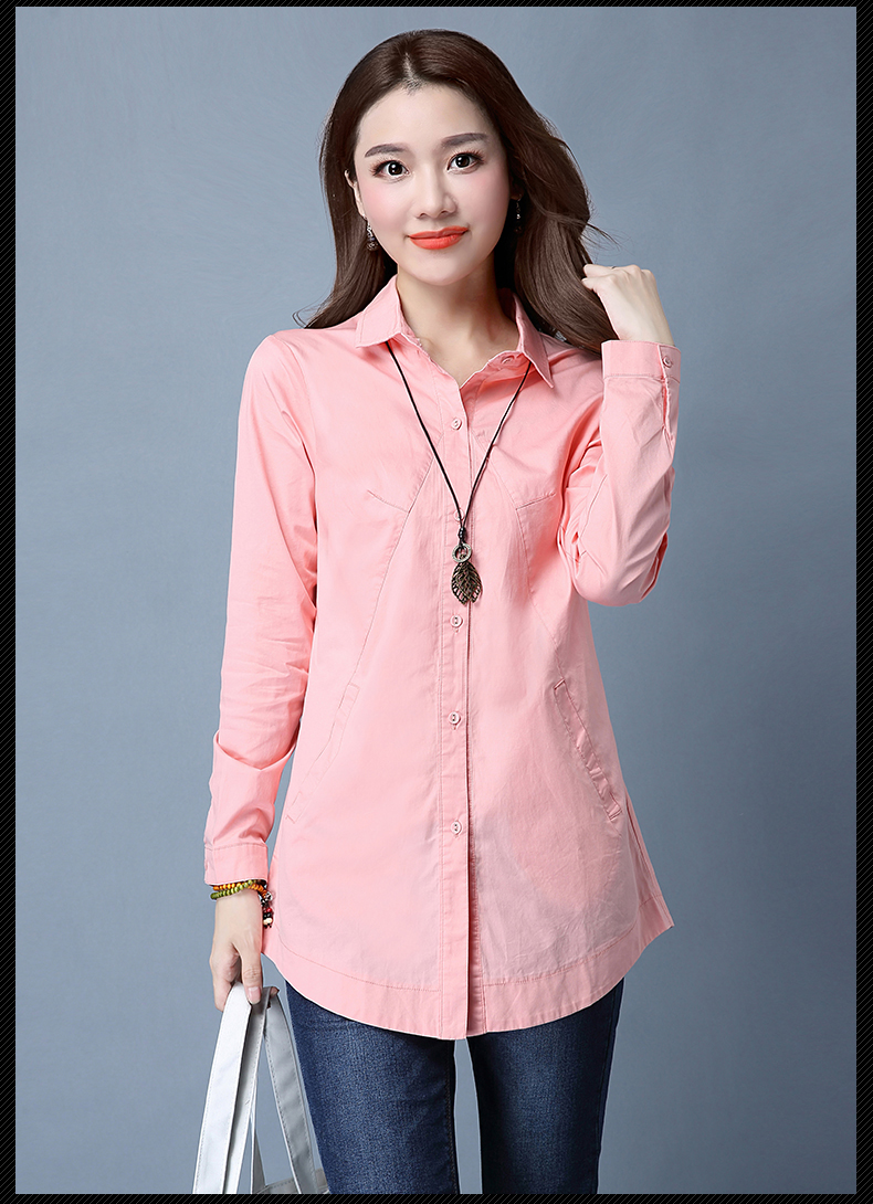 Áo cotton nữ 2018 thu đông mới rộng size áo dài tay dài đoạn giản dị mùa xuân và áo len mùa thu áo vải voan