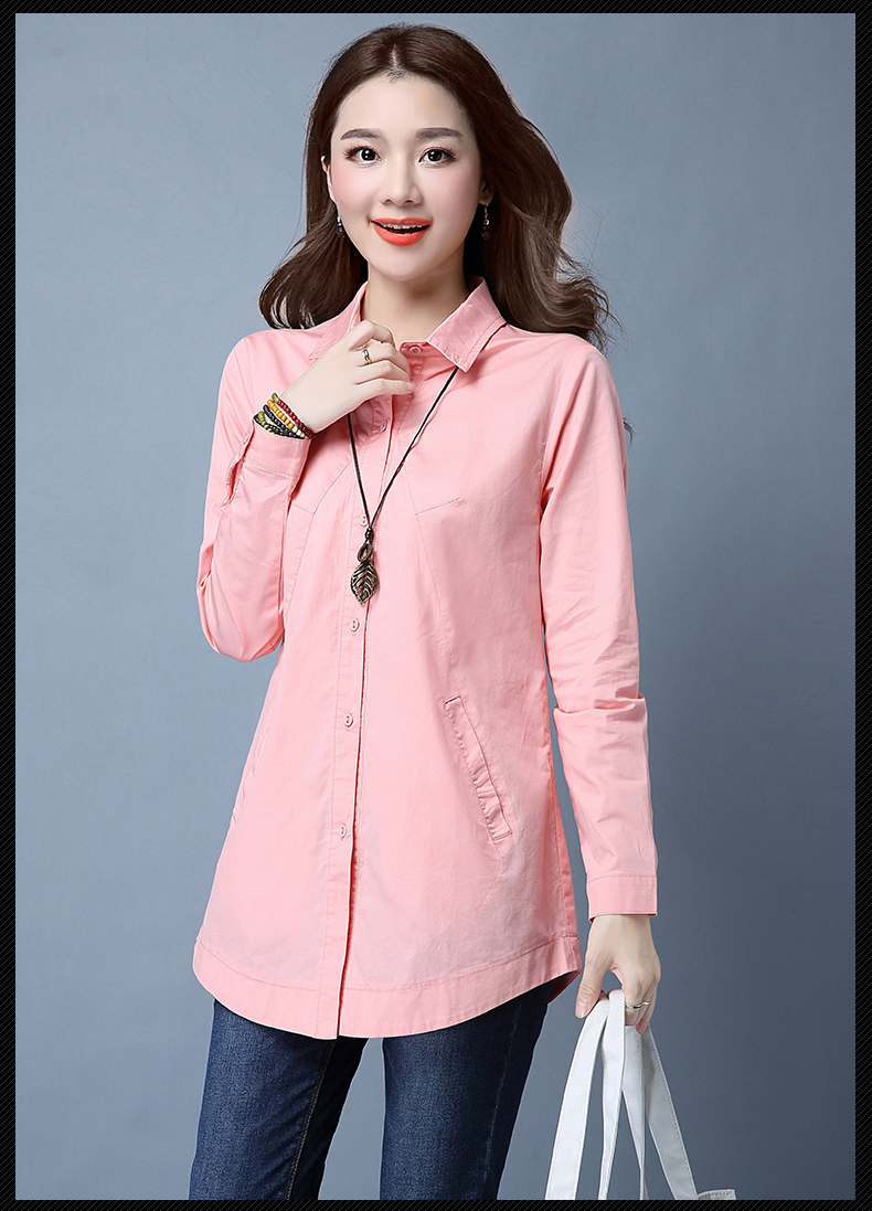 Áo cotton nữ 2018 thu đông mới rộng size áo dài tay dài đoạn giản dị mùa xuân và áo len mùa thu áo vải voan