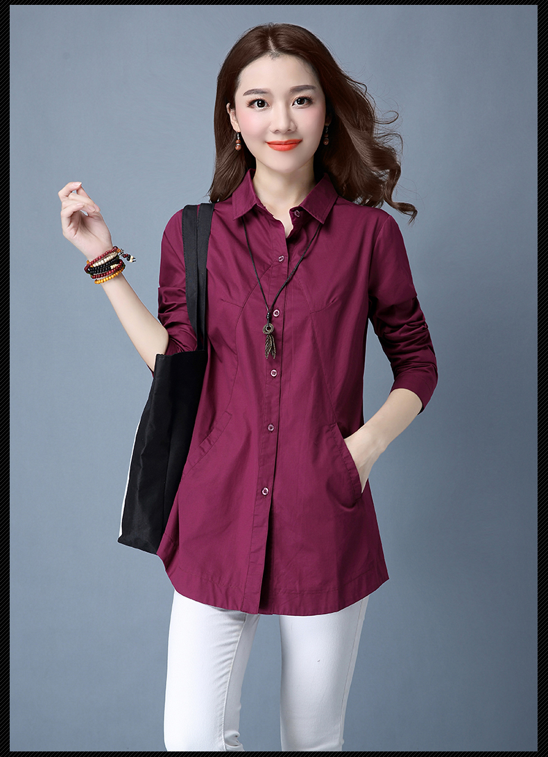 Áo cotton nữ 2018 thu đông mới rộng size áo dài tay dài đoạn giản dị mùa xuân và áo len mùa thu áo vải voan