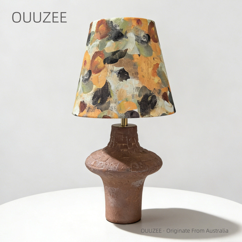 Ouuzee Imported Liberty Fabric Fabric Retro Floral Print Table Lamp Pottery Ceramic Decorative Table Lamp