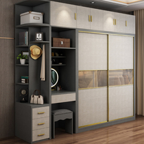 Glass sliding door solid wood wardrobe home bedroom simple modern small apartment cabinet dressing table combination cabinet