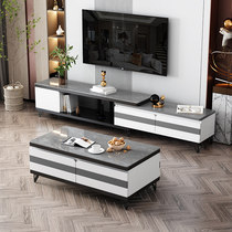 Bright rock board TV cabinet coffee table combination light luxury wind small apartment solid wood modern simple telescopic TV cabinet