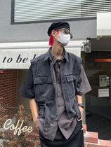 EAHOearthlinghoo Japan-ROK street denim washed rework straps 100 lap casual waistcoat male and female