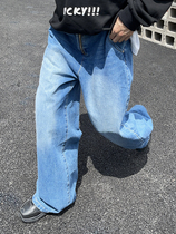 EAHO earthlinghoo Japan-ROK street design easy version of no-enemy washed denim pants male and female