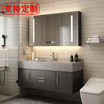 Custom rock board bathroom cabinet Mirror cabinet Modern simple bathroom Hand wash basin Marble wash basin combination