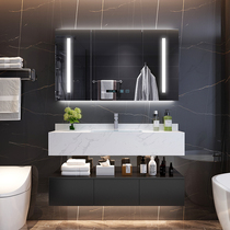 Light luxury bathroom cabinet Bathroom hand washing face pool basin cabinet combination Marble sink Intelligent mirror cabinet Wall-mounted