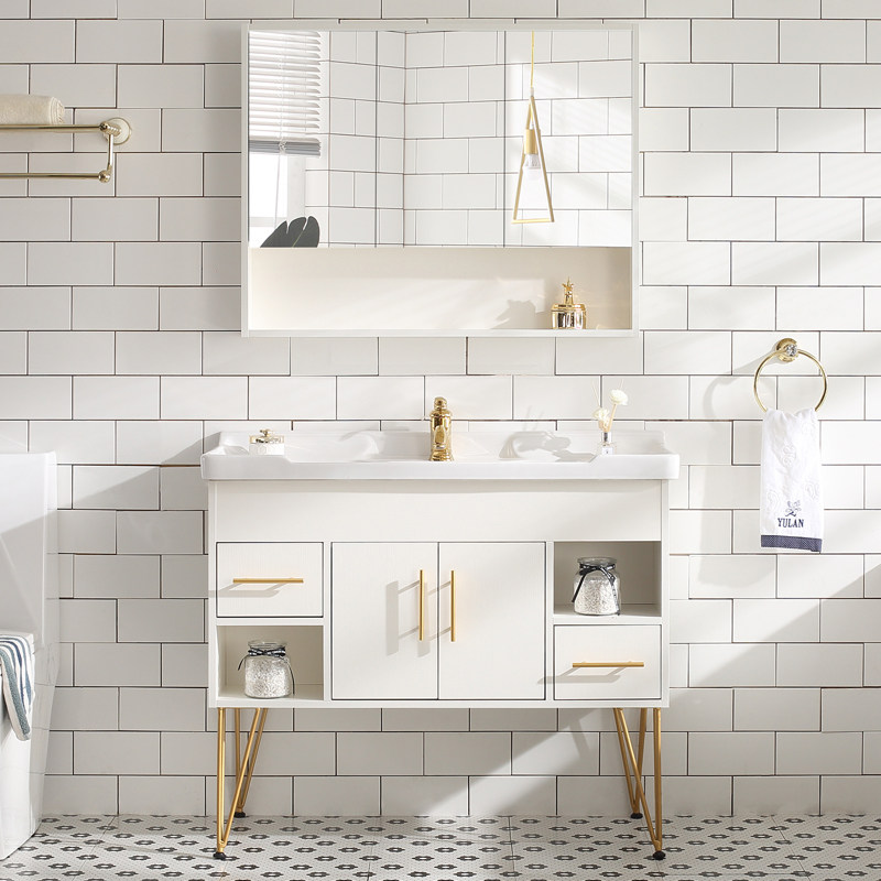 Nordic Light Lavish Bath Room Cabinet Handwashing Washbasin Cabinet Combination Makeup Dressing Room Washing Table Face Basin Pool Bathroom Intelligent Mirror Cabinet