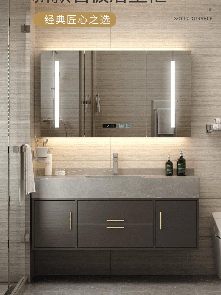 Rock plate light luxury bathroom cabinet Modern simple powder room wash table Marble hand wash basin pool combination