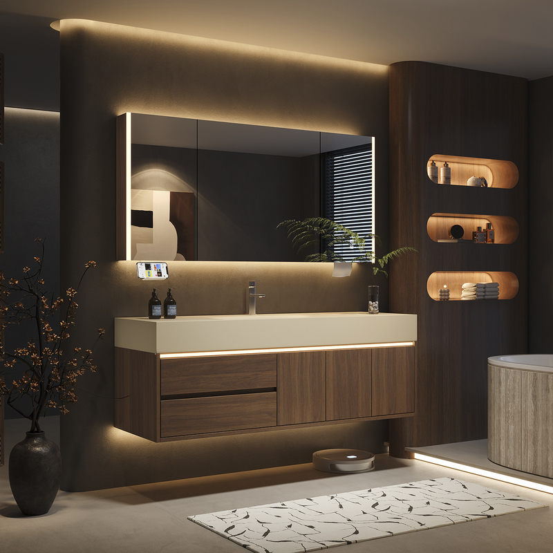 Anran Bathroom Rock Slab Integrated Basin Bathroom Cabinet Set, Vintage Style Washbasin and Vanity Unit Anran Bathroom Rock Slab Integrated Basin Bathroom Cabinet Set, Vintage Style Washbasin and Vanity Unit