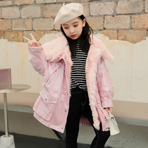 2020 new faction to overcome down the down liner Tuscany fur collar baby girl leather grass jacket big coat Korean version