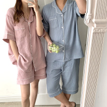 Couple pajamas simple pure colour Korean 2021 summer female short sleeve cotton comfortable soft - sleeved glutinous air - breathable home suit