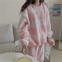 Han edition in exclusive design of autumn and winter pink panels cute age double-dimensional velvet home dress suit woman