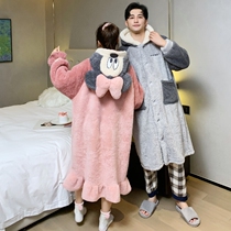 Sleepgown female autumn coral weed couple pajamas cartoon long thickening flannel cute Donald duck home dress male