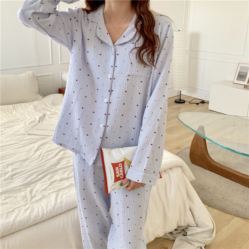 Early spring new 2021 Korean version simple and sweet loose spring and autumn home service suit long-sleeved pajamas women's two-piece set