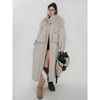 白色长款羽绒服女2025新款加厚保暖90白鸭绒可拆卸大毛领风衣外套