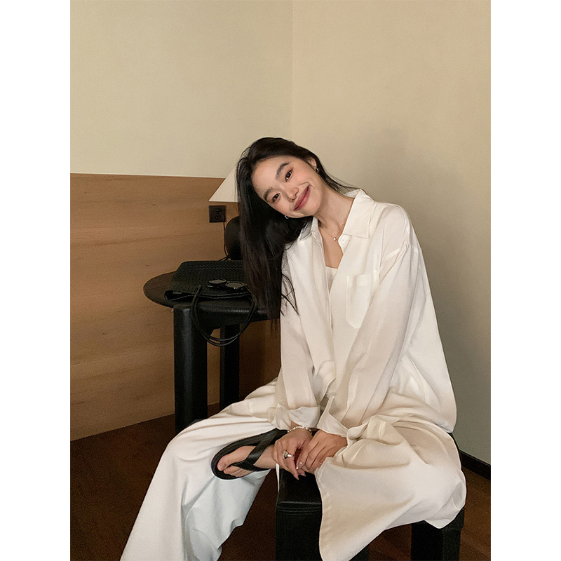 Korean-Style White Linen Suit for Women 2026 Spring/Summer Petite Loose Sunscreen Shirt and Straight Wide-Leg Pants Two-Piece Set