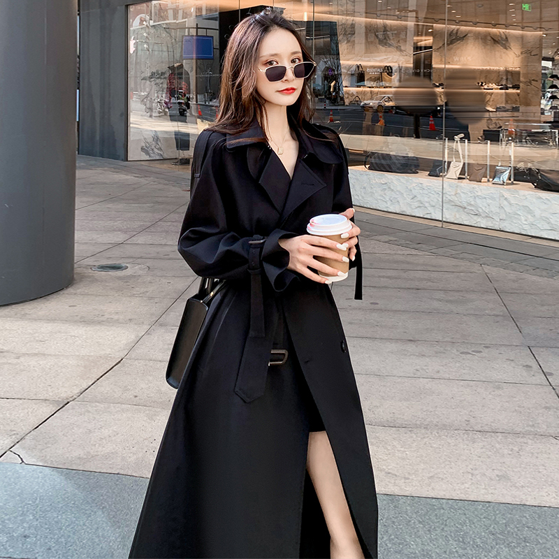 Black Trench Coat for Women 2026 New Spring and Autumn Petite British Style Mid-Length Korean Style Slimming and Elegant Coat