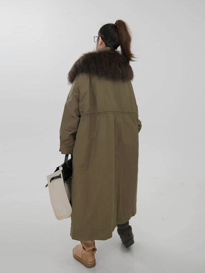 白色长款羽绒服女2025新款加厚保暖90白鸭绒可拆卸大毛领风衣外套