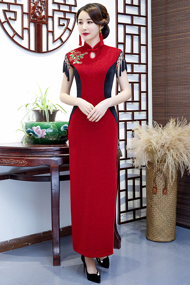 Red 2020 new style of fashion Chinese wind show dress female refined spring long - edition large - size flagrobe