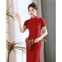 New Chinese toast cheongsam red betrothed bride wedding gown wedding gown High sense back door Out of cabinet clothes can normally be worn