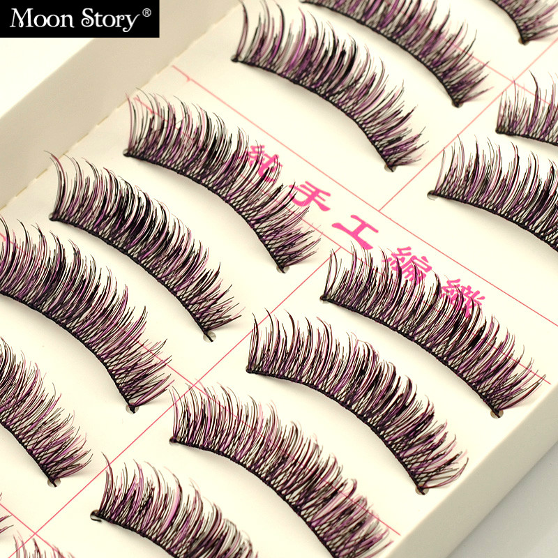 Moonstory/萌黛儿#1075 纯手工紫色彩色假睫毛10付装 自然裸妆