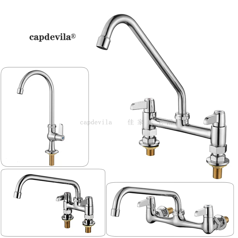 Copper 20cm Hole Spacing Hotel Kitchen Hot and Cold Dual Temperature Faucet Bar Sink Double Handle Sink Faucet