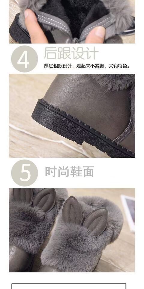 Cộng với đôi bốt nhung ấm áp bằng vải nhung trong cậu bé học sinh trung học cơ sở ngắn ống tuyết nữ bằng phẳng với đôi tai thỏ ngắn màu đen giày boot nữ cổ thấp