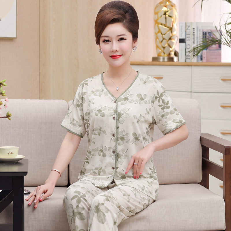 2026 New Model Modal Pajamas for Women, Short-Sleeved Long Pants, Plus-Size Set for Middle-Aged and Elderly Mothers, Loose and Lightweight Loungewear 2026 New Model Modal Pajamas for Women, Short-Sleeved Long Pants, Plus-Size Set for Middle-Aged and Elderly Mothers, Loose and Lightweight Loungewear