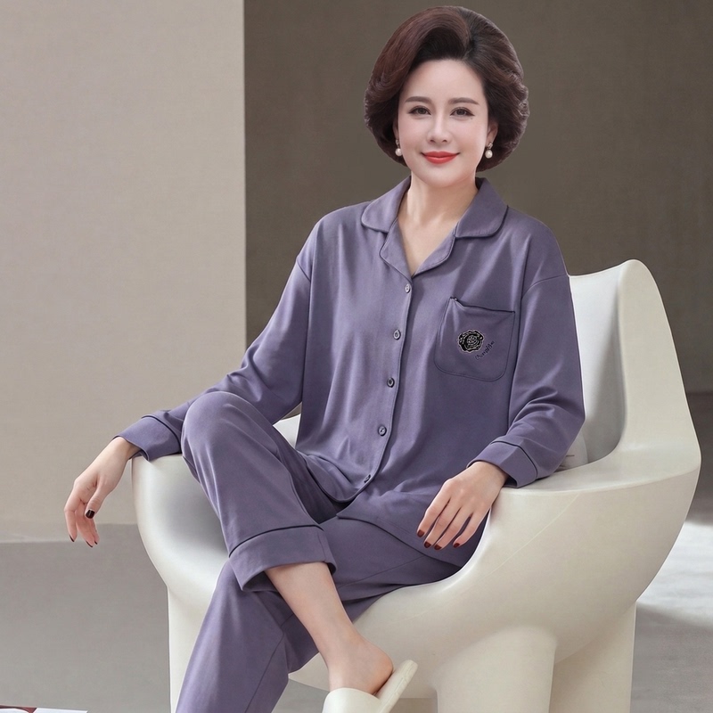 Autumn Women's Pajamas, Spring and Autumn Pure Cotton Long-Sleeved Cardigan, All-Cotton, Middle-Aged and Elderly, Large Size, Grandma's Loungewear Autumn Women's Pajamas, Spring and Autumn Pure Cotton Long-Sleeved Cardigan, All-Cotton, Middle-Aged and Elderly, Large Size, Grandma's Loungewear