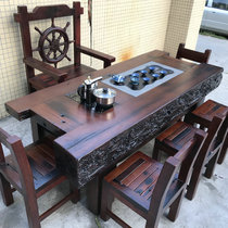 Old boat wood tea table and chair combination home small tea table solid wood kung fu tea set table integrated new Chinese coffee table