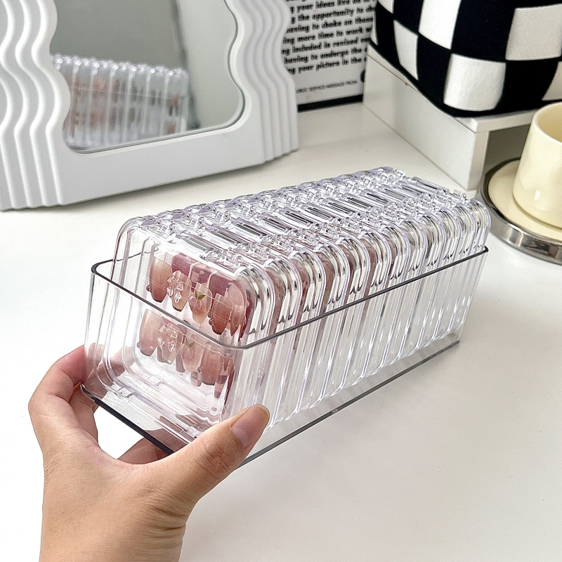Nail Storage Box, Long and Narrow, Transparent Acrylic, Small High-End False Nail Packaging and Storage, Manicure Organizer Basket