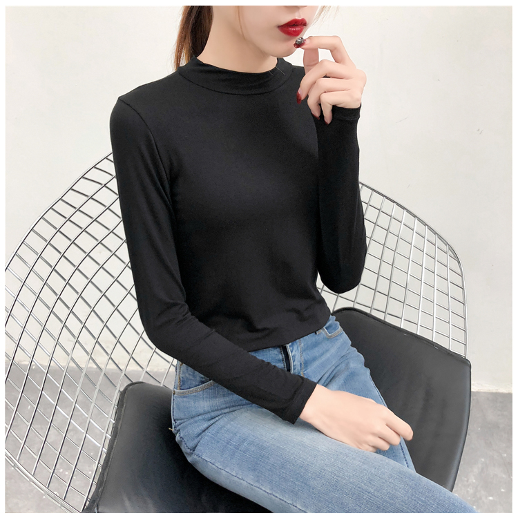 Modal chạm đáy áo dài tay đơn mảnh mỏng phần quần áo mùa thu nữ mặc bó sát ngọn cao nửa cổ áo lót nhiệt áo ấm nam trung niên