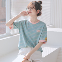 2021 summer new striped short-sleeved t-shirt womens fashion wild casual loose Korean version of the student top ins tide