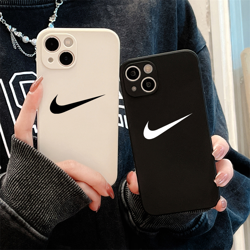 European and American Trendy Brands, Simple 11Nike Couple-Friendly Phone Cases for iPhone 15, 13 Pro Max, 14 Pro Straight Edge Silicone Soft Case, Xs/Xr Shockproof Cover, 8 Plus Unisex Models, 6/7P/12 Mini Full Protection