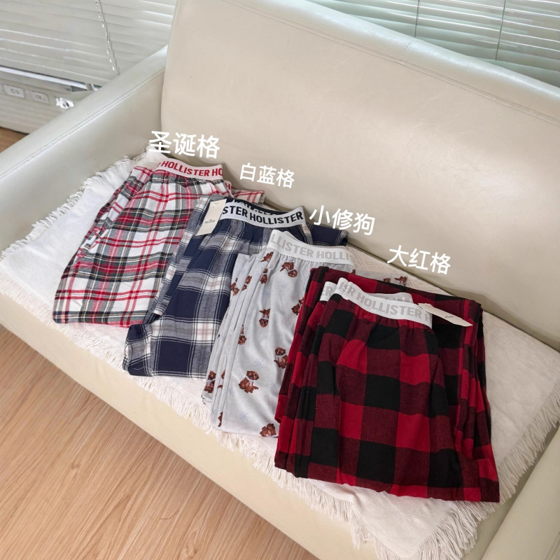 Little Seagull Plaid Pants Hol*Ister Letter Casual Loose Slimming High-Waisted Straight Wide-Leg European and American Style Pajama Pants Little Seagull Plaid Pants Hol*Ister Letter Casual Loose Slimming High-Waisted Straight Wide-Leg European and American Style Pajama Pants