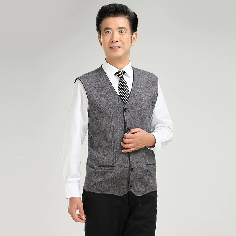 Người đàn ông trung niên và lớn tuổi hơn áo len mùa thu áo len người cao tuổi vest vest đan lỏng màu áo khoác ông nội