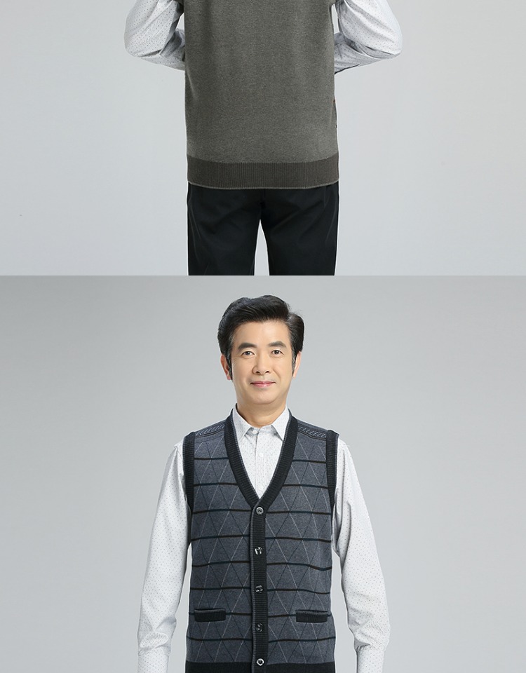 Đàn ông trung niên trở lên mùa thu và mùa đông vest vest áo len cha ông nội cộng với áo len dệt kim dày nhung - Áo len áo khoác nam 2021