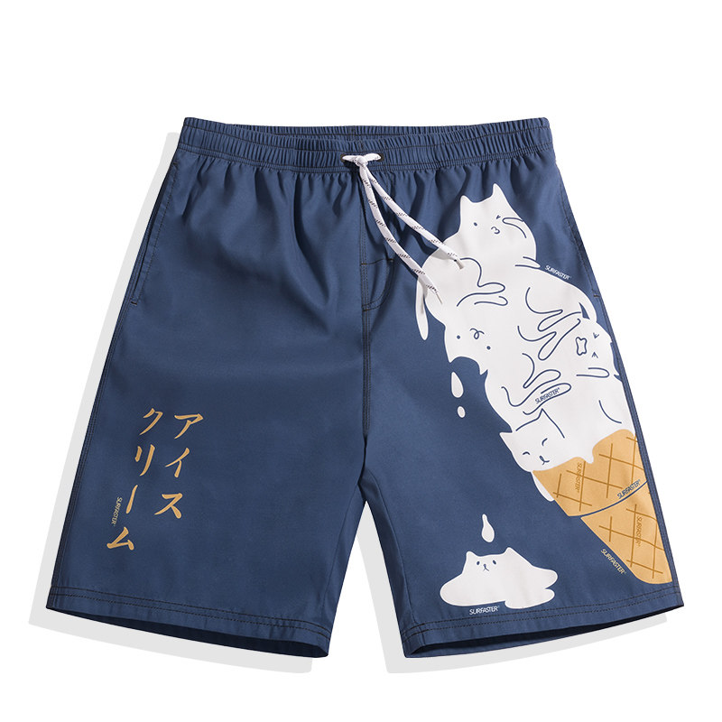 Can be launched into the water quick-drying beach pants men's seaside vacation loose five-point shorts hot spring swimming trunks large size anti-embarrassing tide
